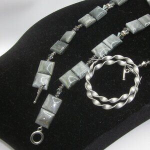 Gray Stone Necklace Bracelet Earrings Bundle